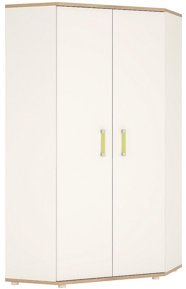 4kids Corner Wardrobe With Lemon Handles Light Oak And White High Gloss