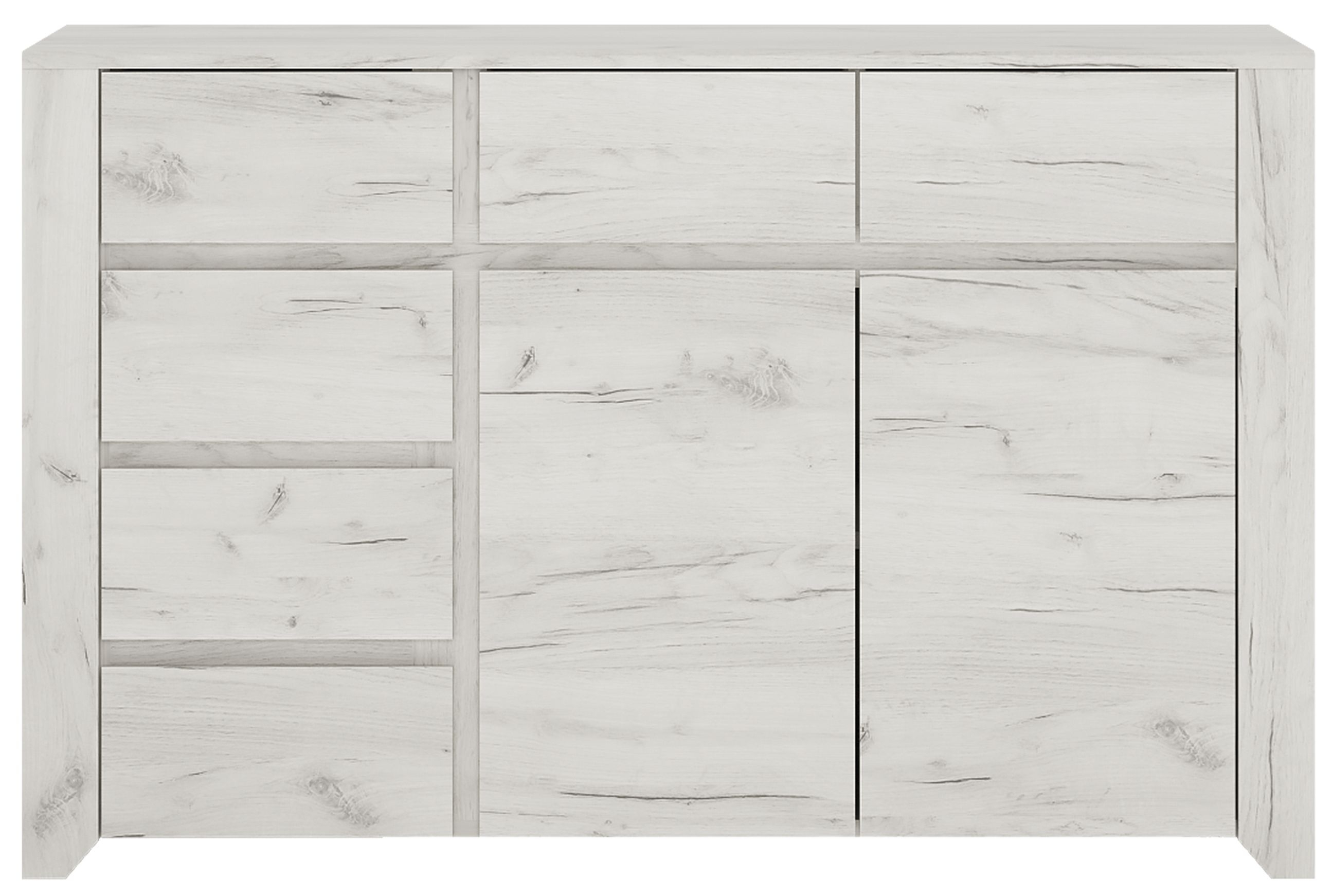 Angel 6 Drawer Combi Wide Chest White Crafted Oak Melamine