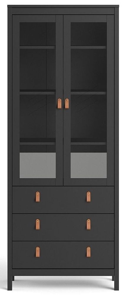 Barcelona Matt Black 2 Glass Door Display Cabinet