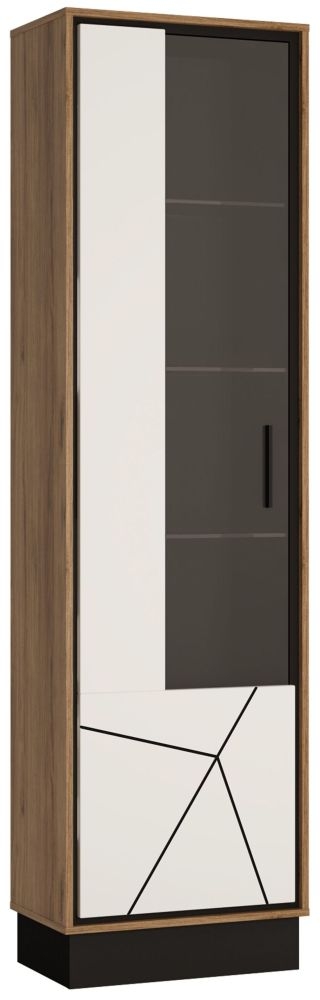 Brolo Glazed Left Hand Facing Display Cabinet Dark Walnut And High Gloss White