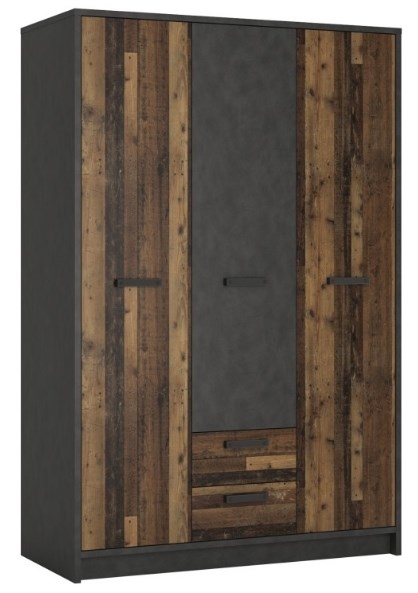 Brooklyn Walnut And Dark Matera Grey 3 Door 2 Drawer Combi Wardrobe