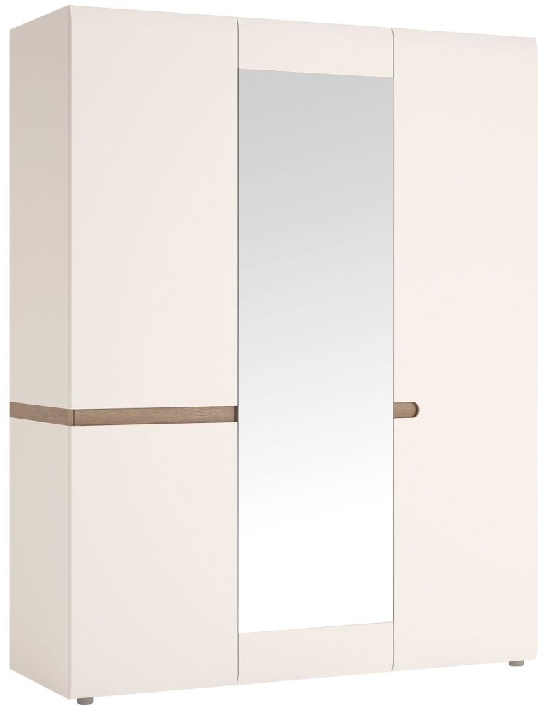 Chelsea 3 Door With Mirror Wardrobe Truffle Oak And High Gloss White