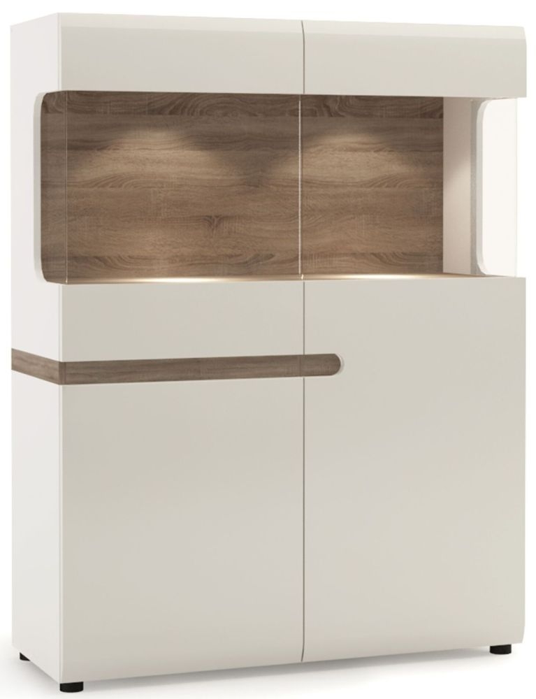 Chelsea Wide Display Cabinet Truffle Oak And High Gloss White