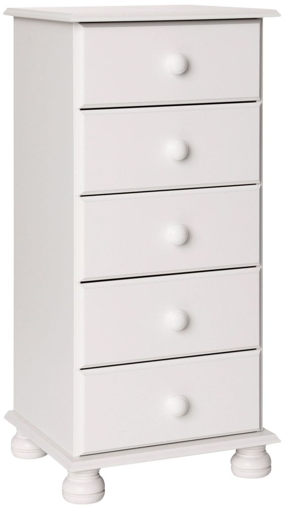 Copenhagen White 5 Drawer Narrow Chest