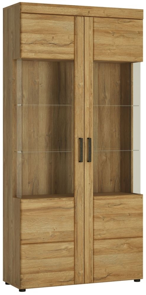 Cortina Grandson Oak Tall Wide Glazed Display Cabinet
