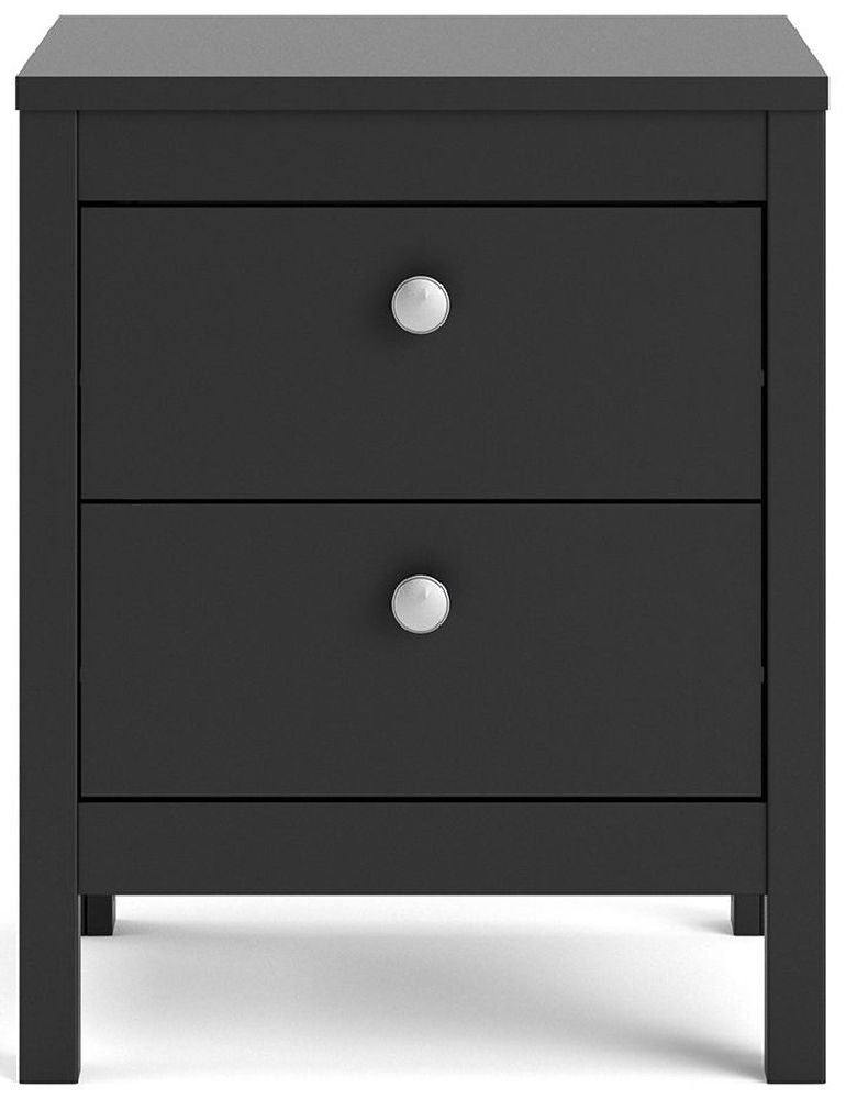 Clearance Madrid Bedside Table 2 Drawer In Matt Black Fss14803