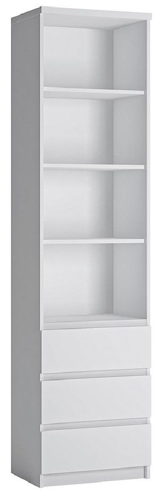 Clearance Fribo Tall Narrow 3 Drawer Bookcase In White Fss14824