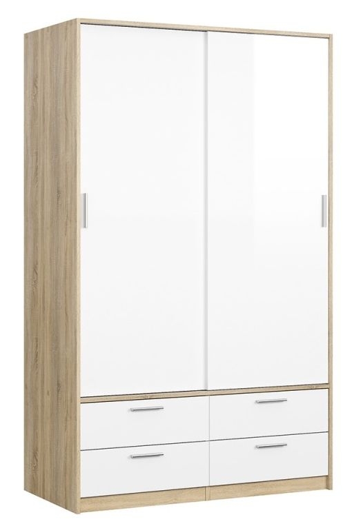 Line Oak And White High Gloss 2 Door 4 Drawer Combi Sliding Wardrobe