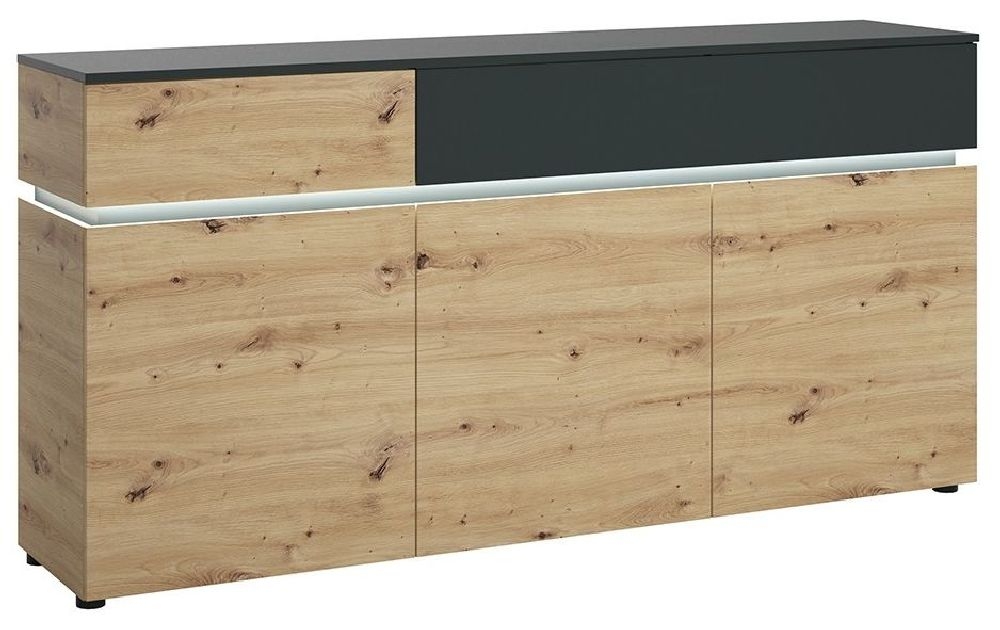Luci Platinum And Oak 3 Door Sideboard With Led Light