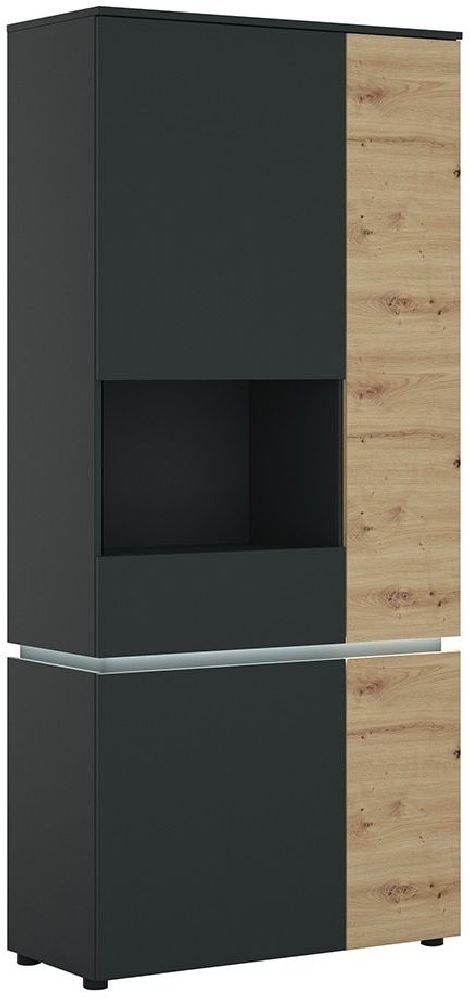 Luci Platinum And Oak Left Hand Facing Tall Display Cabinet With Led Light