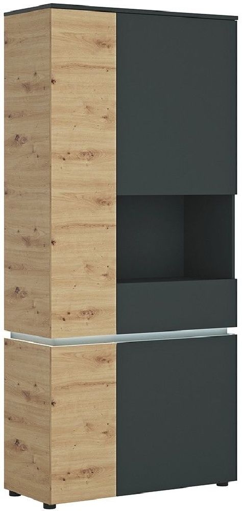 Luci Platinum And Oak Right Hand Facing Tall Display Cabinet With Led Light