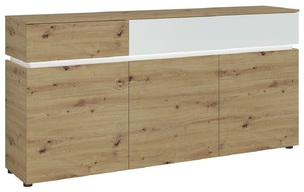 Luci White And Oak 3 Door Sideboard With Led Light