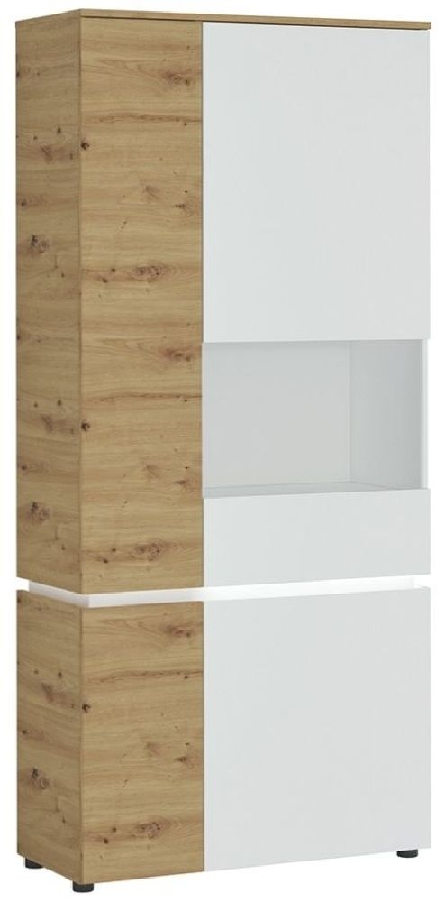 Luci White And Oak Right Hand Facing Tall Display Cabinet With Led Light