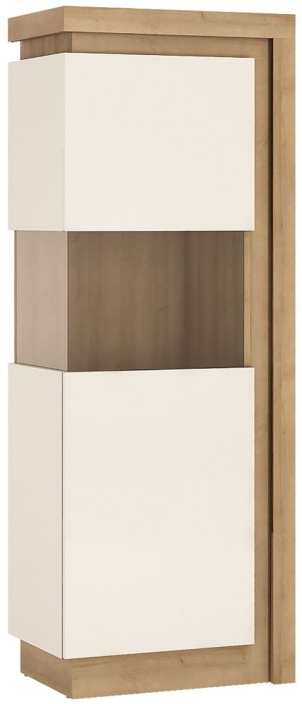 Lyon Large Narrow Left Hand Facing Display Cabinet Riviera Oak And High Gloss White