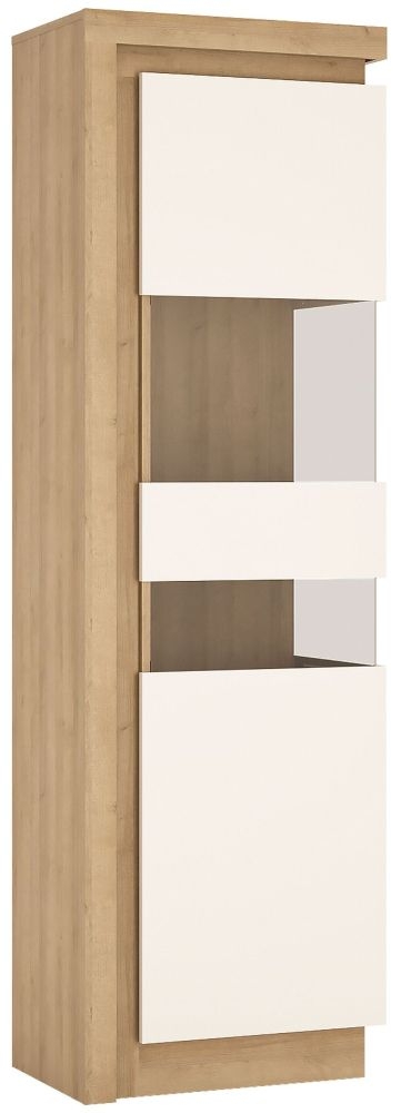 Lyon Tall Narrow Right Hand Facing Display Cabinet Riviera Oak And High Gloss White