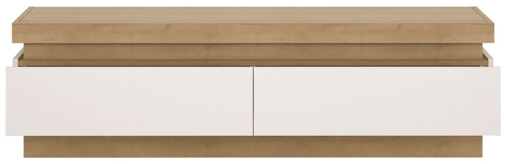 Lyon Wide Tv Cabinet Riviera Oak And High Gloss White