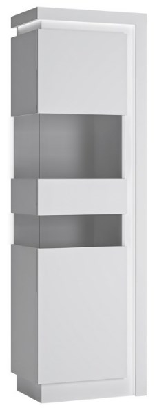 Lyon White High Gloss 1 Left Door Tall Display Cabinet With Led Light