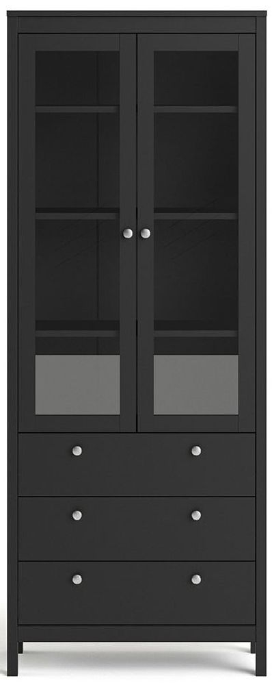 Madrid Matt Black 2 Glass Door Display Cabinet