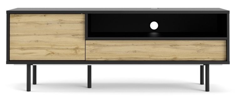 Match Black And Oak 1 Door 1 Drawer Tv Unit