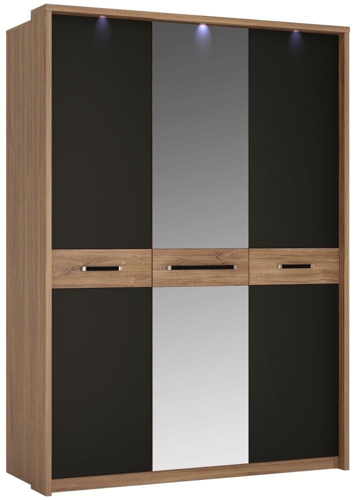 Monaco 3 Door With Mirror Wardrobe Oak And Matt Black