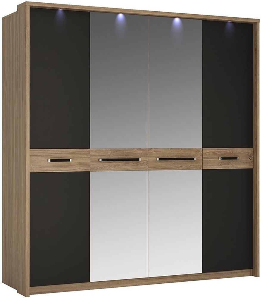 Monaco 4 Door Wardrobe With Mirror Oak And Matt Black