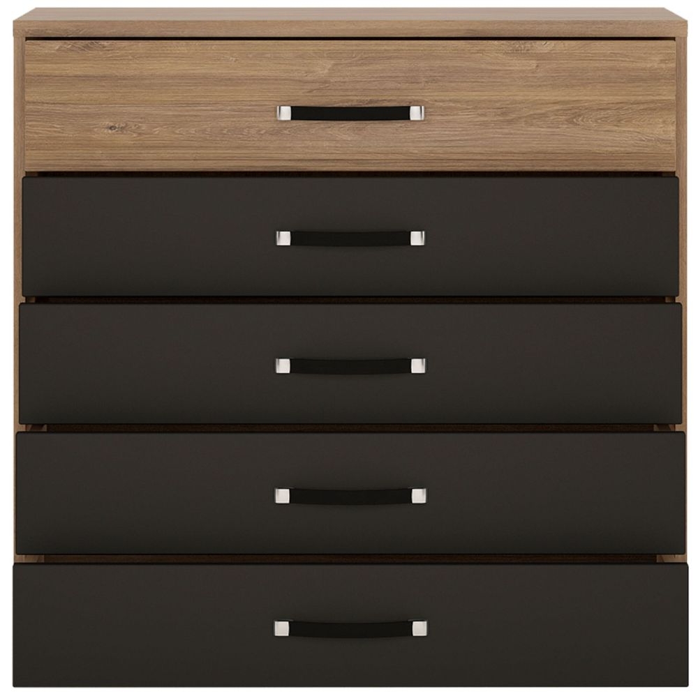 Monaco 5 Drawer Chest Oak And Matt Black