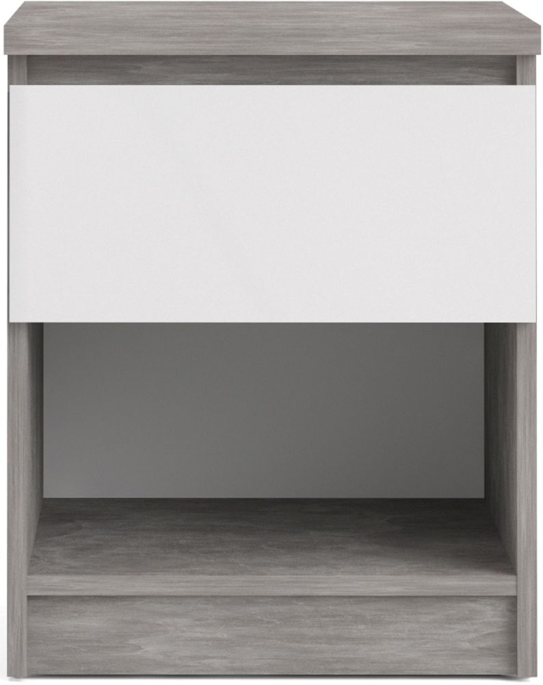 Naia Concrete And White High Gloss 1 Drawer Bedside Cabinet