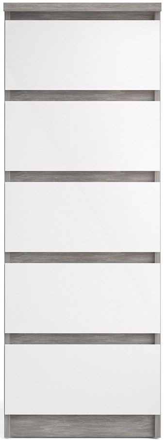 Naia Concrete And White High Gloss 5 Drawer Narrow Chest