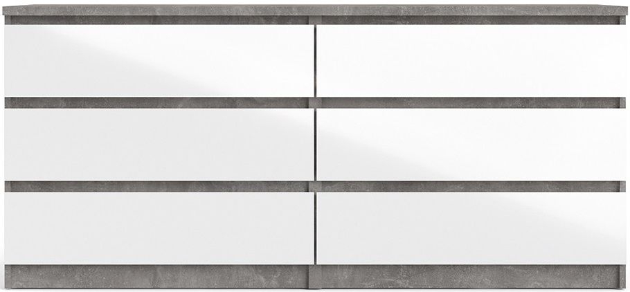 Naia Concrete And White High Gloss 6 Drawer Chest