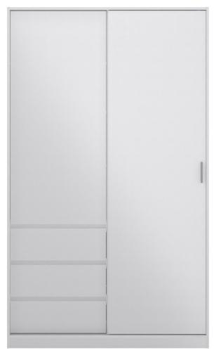 Naia White High Gloss 1 Sliding Door And 1 Hinging Door 3 Drawer Combi Wardrobe