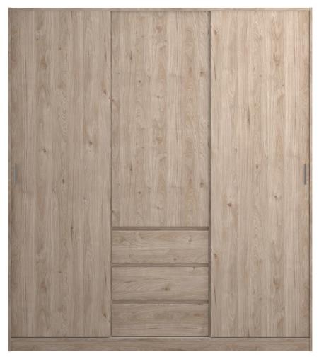 Naia Jackson Hickory Oak 2 Sliding Door And 1 Hinging Door 3 Drawer Combi Wardrobe