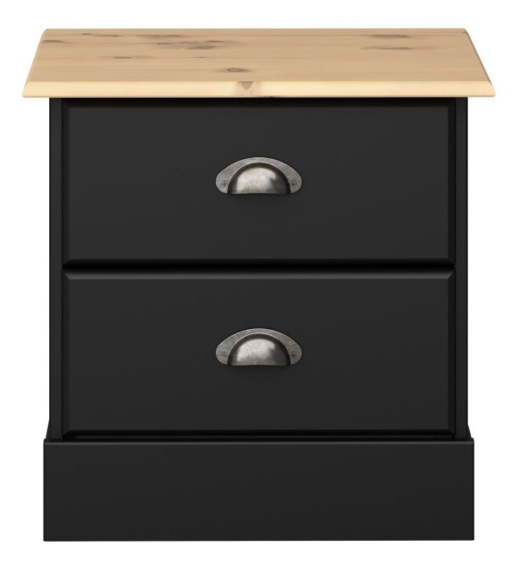 Nola Black And Pine 2 Drawer Bedside Cabinet
