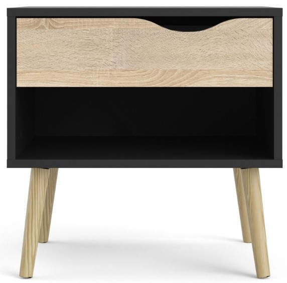 Oslo 1 Drawer Bedside Cabinet Matt Black And Oak