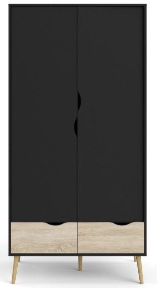 Oslo 2 Door 2 Drawer Combi Wardrobe Matt Black And Oak