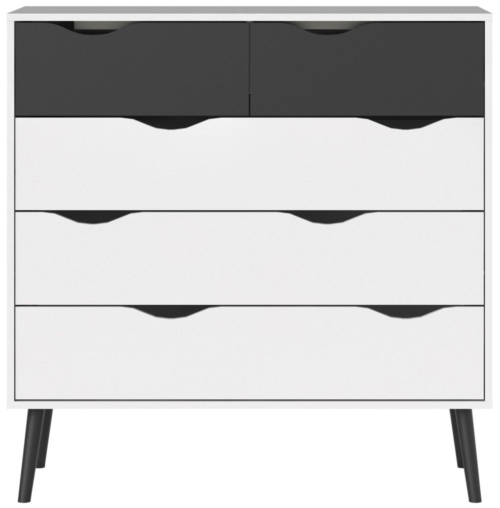 Oslo 5 Drawer Chest White And Black Matt