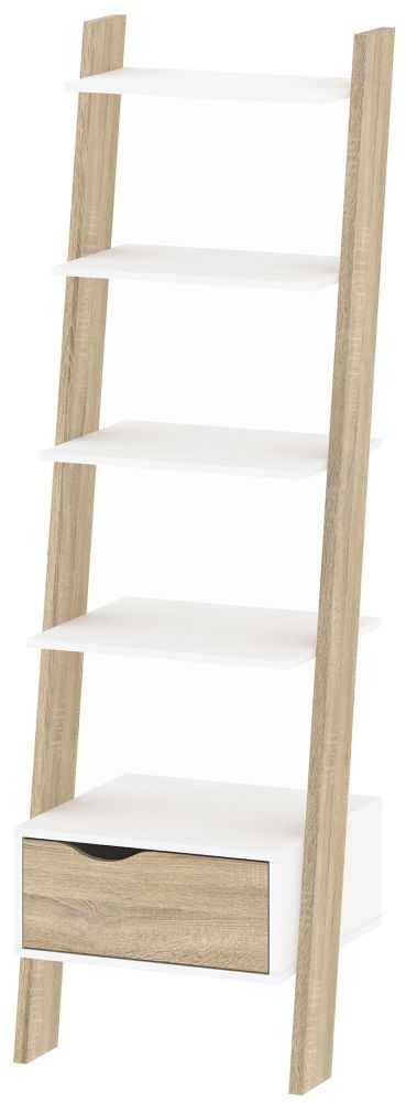 Oslo 1 Drawer Leaning Bookcase White And Oak