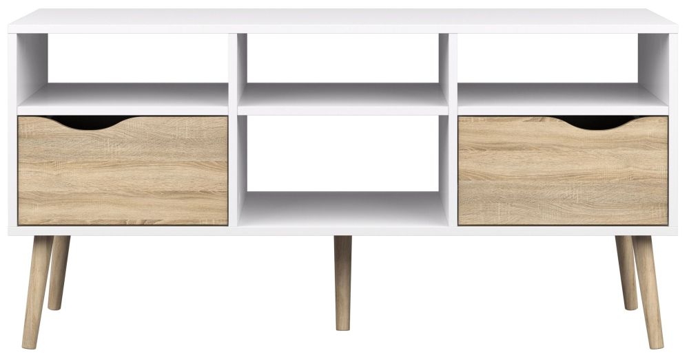 Oslo 2 Drawer Wide Tv Unit White And Oak