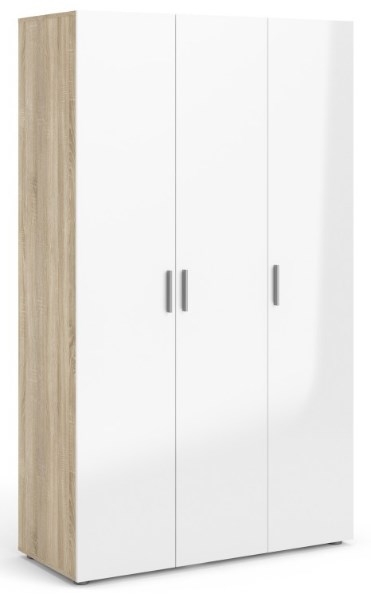 Pepe Oak With White High Gloss 3 Door Wardrobe