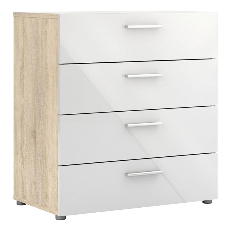 Pepe Oak And White High Gloss 4 Drawer Chest