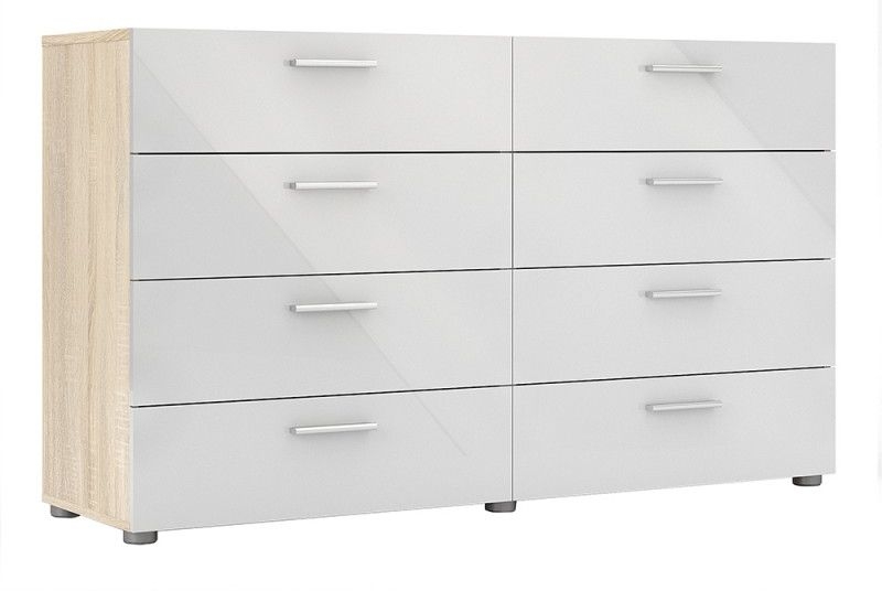 Pepe Oak And White High Gloss 8 Drawer Wide Chest