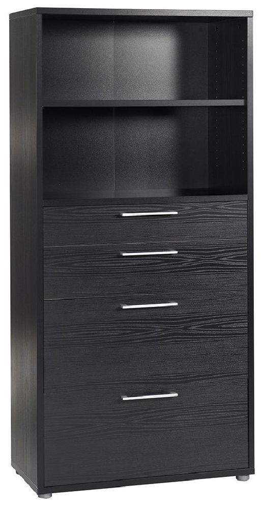 Prima Black 4 Drawer With 4 Shelves Bookcase