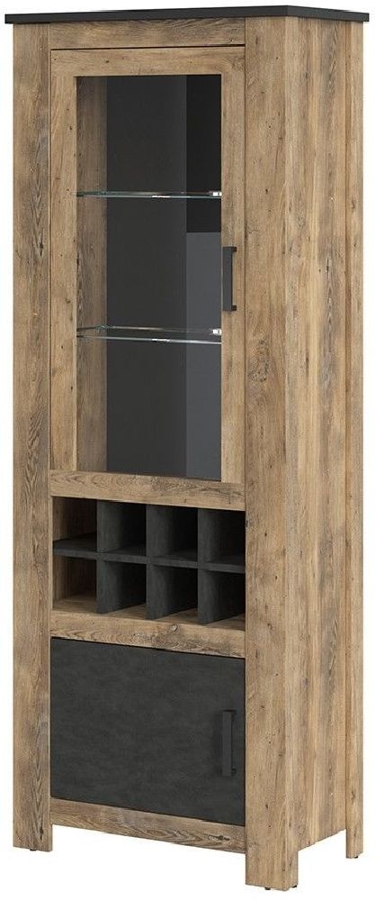 Rapallo Chestnut And Matera Grey 2 Door Display Cabinet With Wine Rack