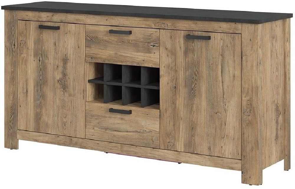 Rapallo 2 Door 2 Drawer Sideboard With Wine Rack In Chestnut And Matera Grey