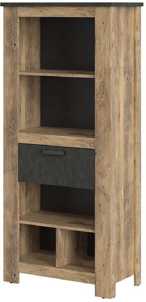 Rapallo 1 Drawer Bookcase In Chestnut And Matera Grey