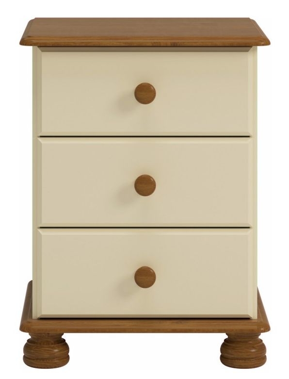 Richmond Cream And Pine 3 Drawer Bedside Cabinet