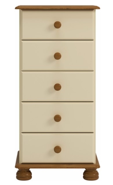 Richmond Cream And Pine 5 Drawer Narrow Chest