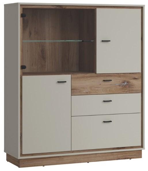 Rivero Grey And Oak 3 Door 3 Drawer Low Display Cabinet