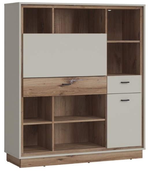 Rivero Grey And Oak 1 Door 2 Drawer Bookcase With Fold Out Desk