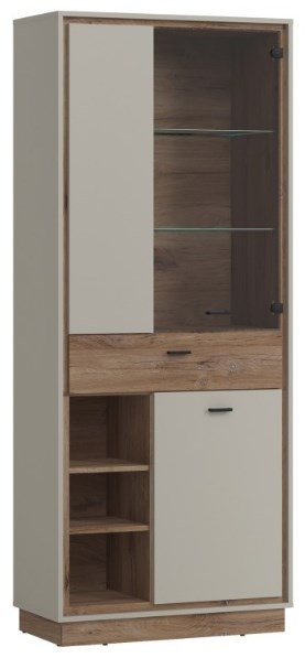 Rivero Grey And Oak 3 Door 1 Drawer Wide Display Cabinet