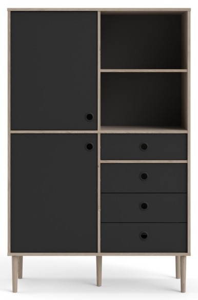 Rome Jackson Hickory Oak And Matt Black 2 Door 4 Drawer Bookcase